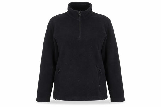 Front view of Lands' End Women Black Fleece 1/4 Zip Pullover Sweatshirt, size 10-12
