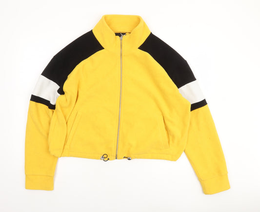New Look Women's Yellow Fleece Bomber Jacket UK 16 Zip Up Casual
