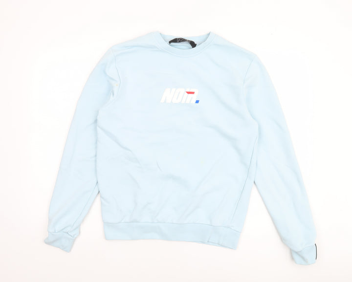 Noir Societe Men’s Light Blue Sweatshirt S Crew Neck Cotton Blend