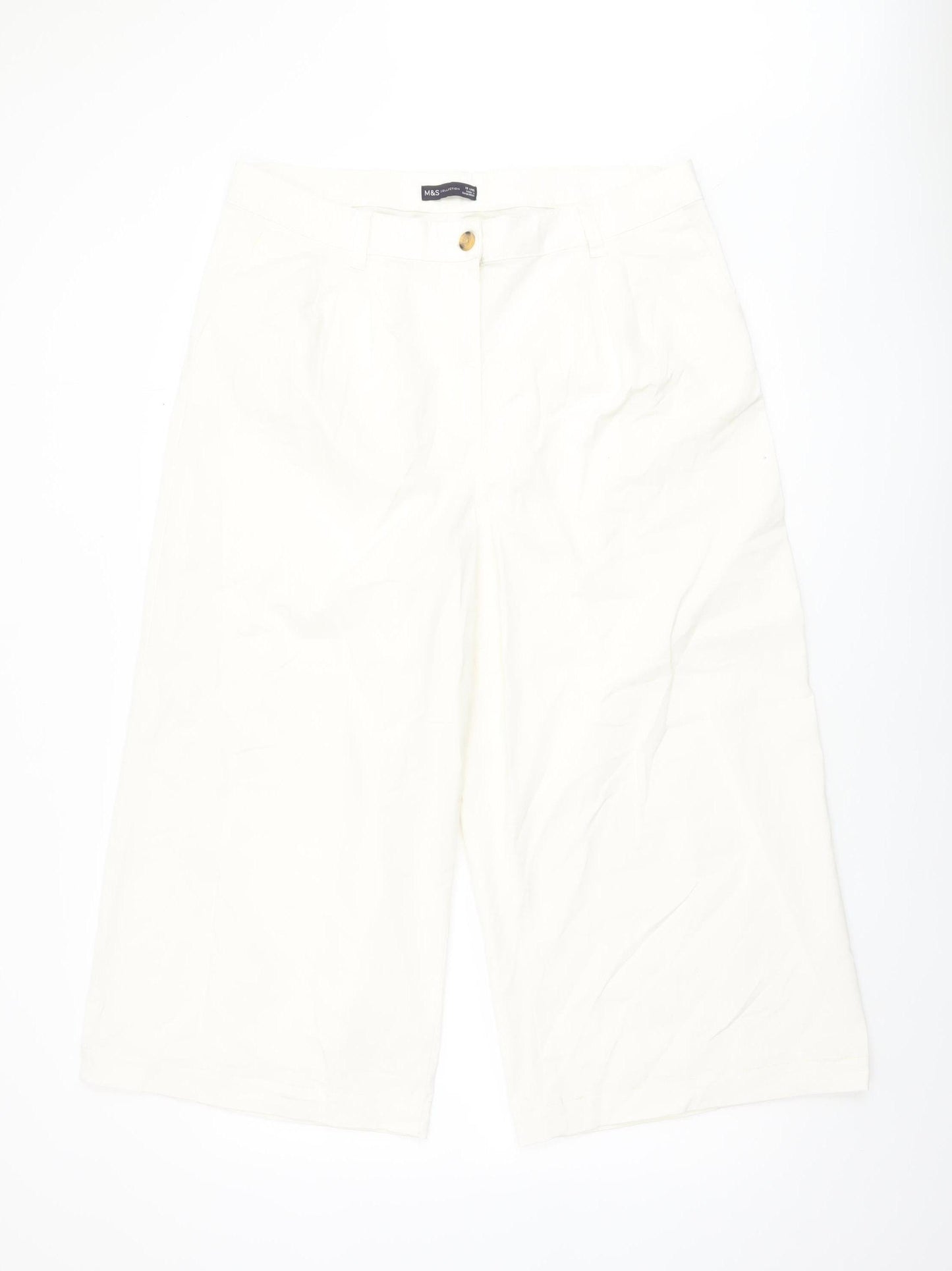 Marks and Spencer Women Ivory Long Cotton Stretch Trousers Size 18 Tall