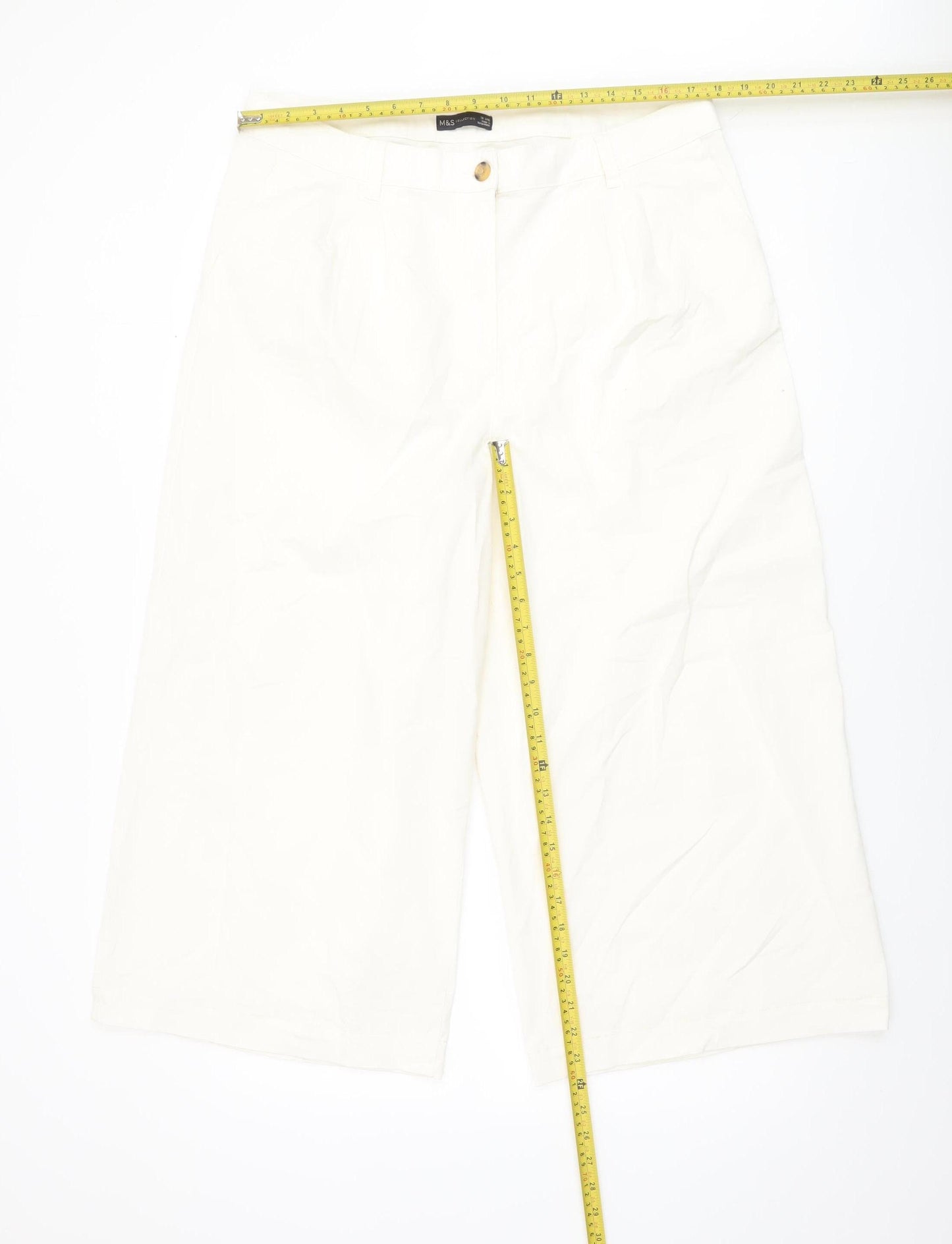 Marks and Spencer Women Ivory Long Cotton Stretch Trousers Size 18 Tall