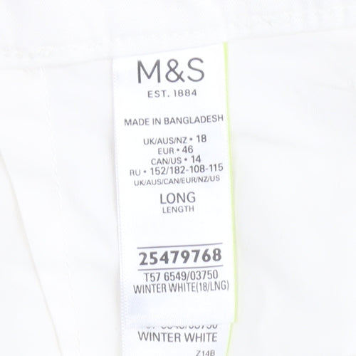 Marks and Spencer Women Ivory Long Cotton Stretch Trousers Size 18 Tall