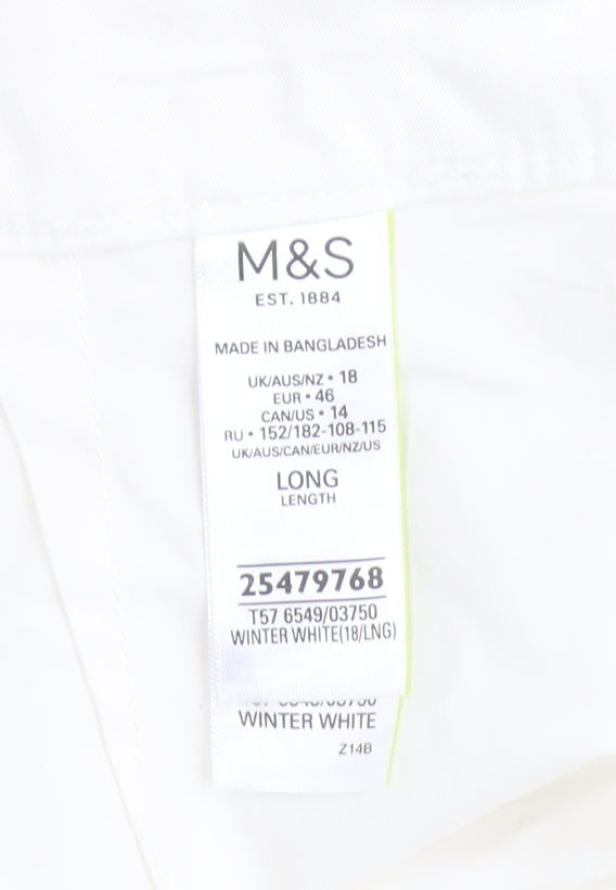 Marks and Spencer Women Ivory Long Cotton Stretch Trousers Size 18 Tall
