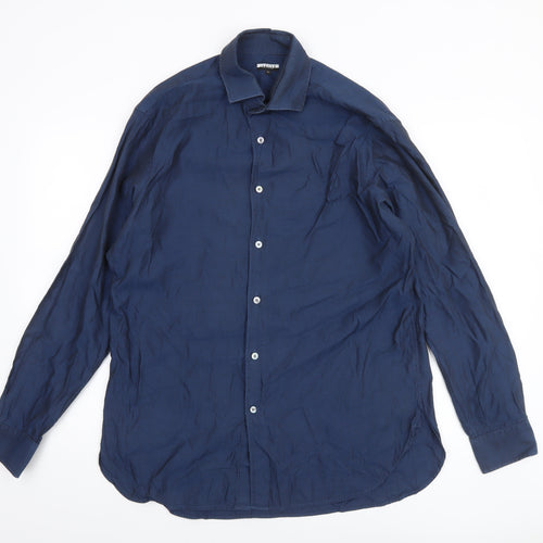 Jaeger Men's Blue 16 Long Sleeve 100% Cotton Formal Dress Shirt