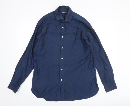 Jaeger Men's Blue 16 Long Sleeve 100% Cotton Formal Dress Shirt