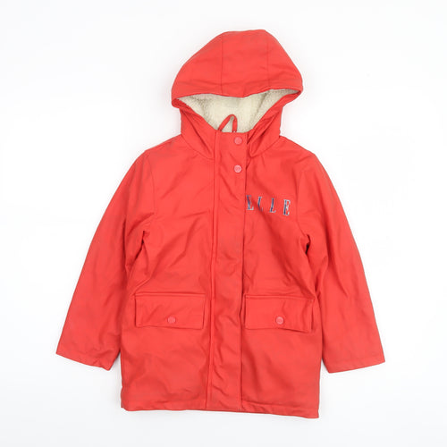ELLE Girls Red Hooded Lined Rain Coat 5-6 Years Waterproof Mid-Length Jacket