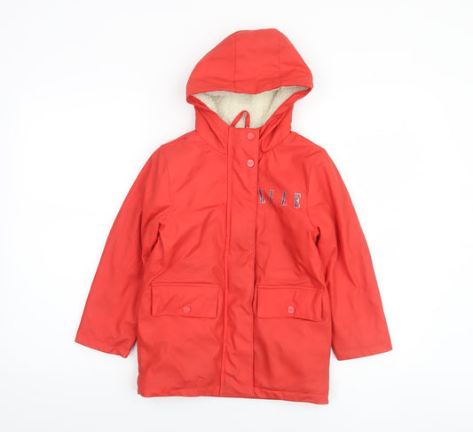 ELLE Girls Red Hooded Lined Rain Coat 5-6 Years Waterproof Mid-Length Jacket