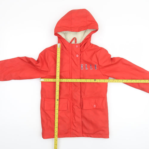 ELLE Girls Red Hooded Lined Rain Coat 5-6 Years Waterproof Mid-Length Jacket