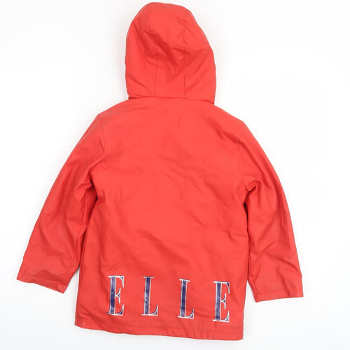 ELLE Girls Red Hooded Lined Rain Coat 5-6 Years Waterproof Mid-Length Jacket