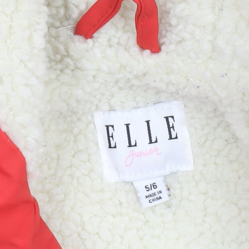 ELLE Girls Red Hooded Lined Rain Coat 5-6 Years Waterproof Mid-Length Jacket