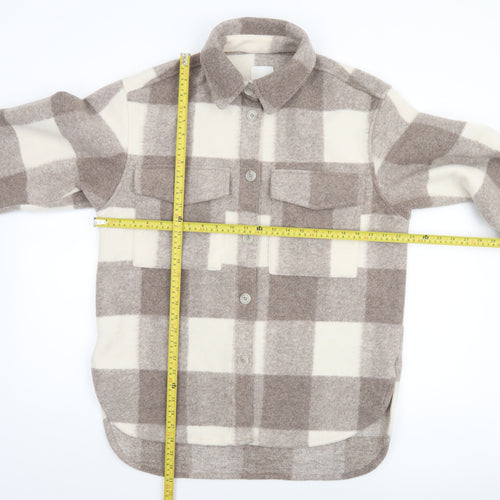 H&M Men Beige Check Fleece Shacket Jacket XS Regular Fit