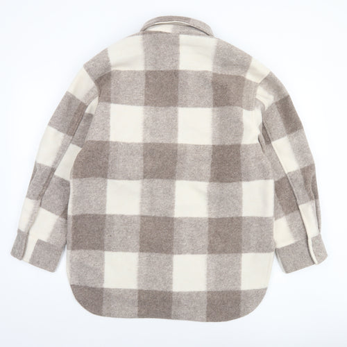 H&M Men Beige Check Fleece Shacket Jacket XS Regular Fit