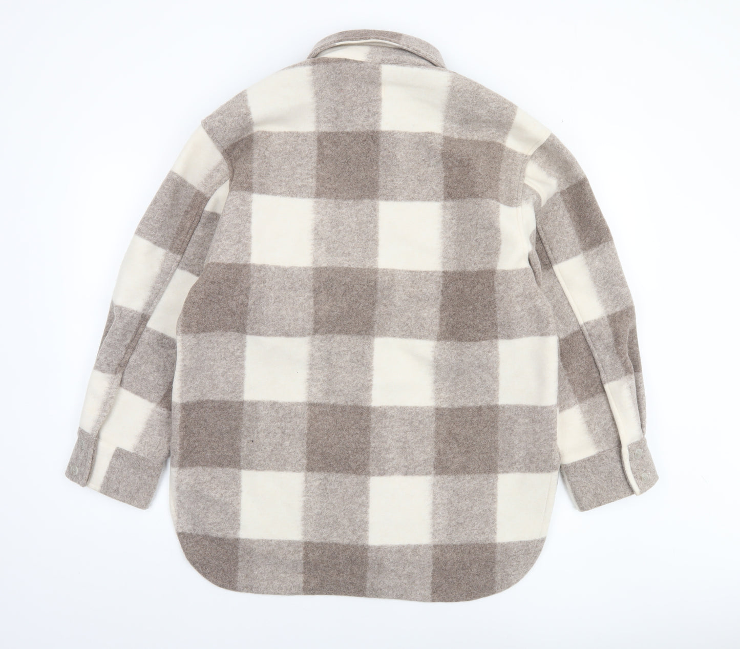 H&M Men Beige Check Fleece Shacket Jacket XS Regular Fit