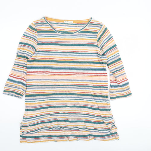 WoolOvers Womens Multicoloured Striped Linen 3/4 Sleeve T-Shirt S