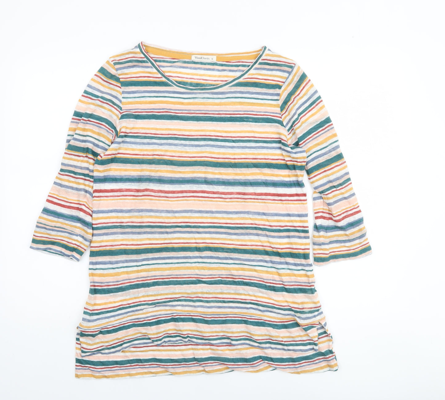 WoolOvers Womens Multicoloured Striped Linen 3/4 Sleeve T-Shirt S