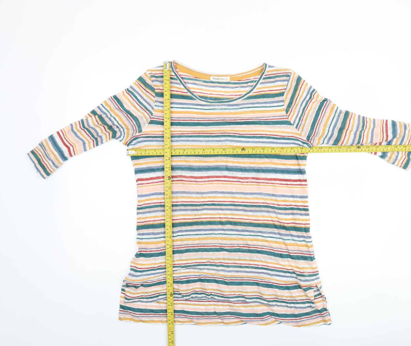 WoolOvers Womens Multicoloured Striped Linen 3/4 Sleeve T-Shirt S