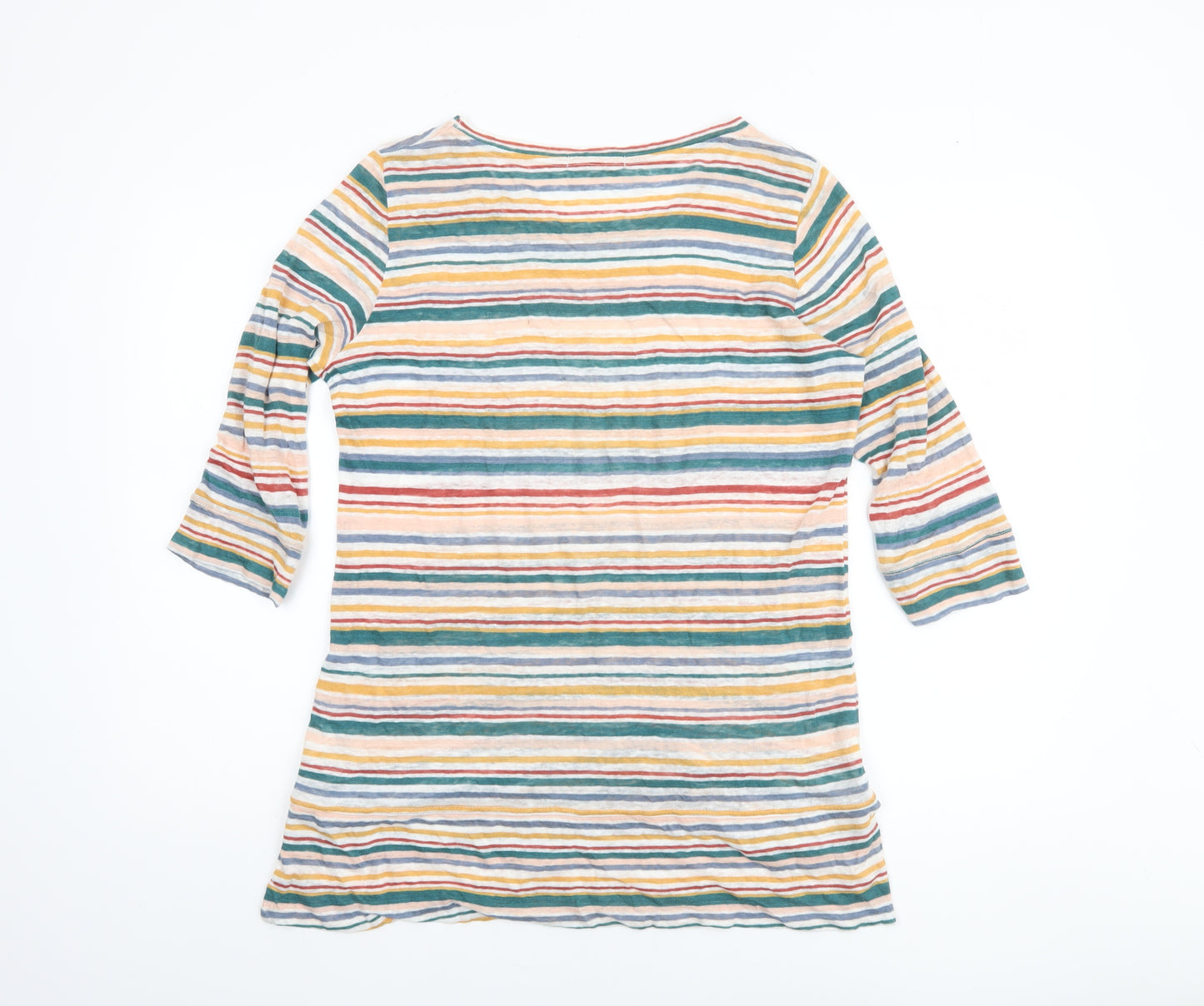 WoolOvers Womens Multicoloured Striped Linen 3/4 Sleeve T-Shirt S