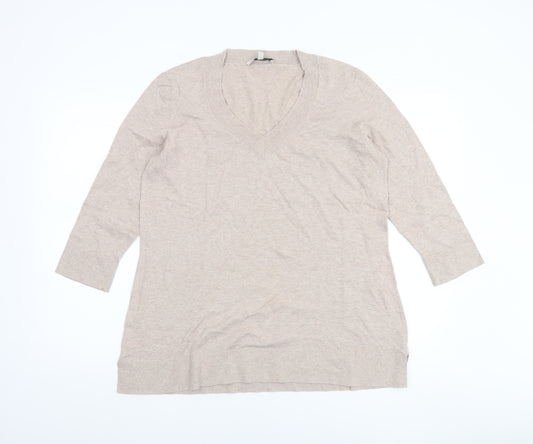 Laura Ashley Women’s Beige V-Neck Cotton Cashmere Jumper UK 16
