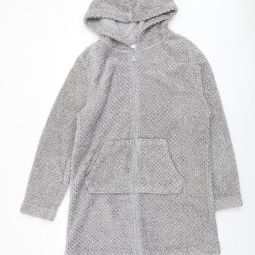 John Lewis Women Grey Hooded Fleece Zip Robe L Winter Wear