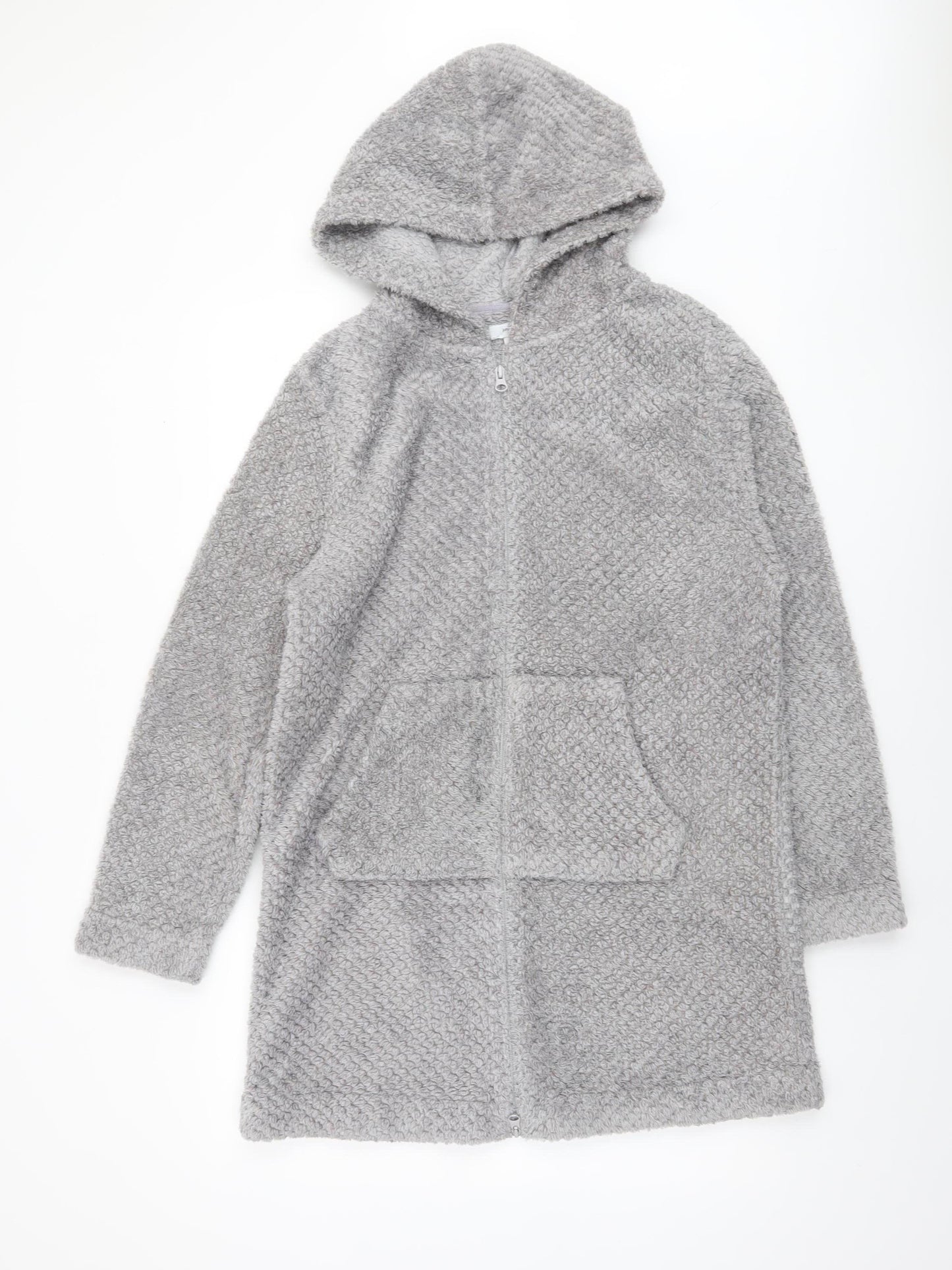 John Lewis Women Grey Hooded Fleece Zip Robe L Winter Wear