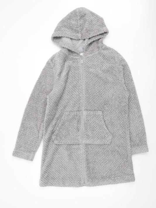 John Lewis Women Grey Hooded Fleece Zip Robe L Winter Wear