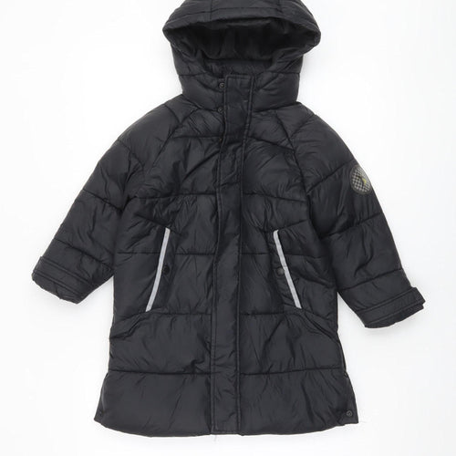 ZARA Girls Black Long Hooded Puffer Coat 6 Years Winter Quilted Jacket