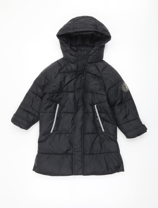 ZARA Girls Black Long Hooded Puffer Coat 6 Years Winter Quilted Jacket