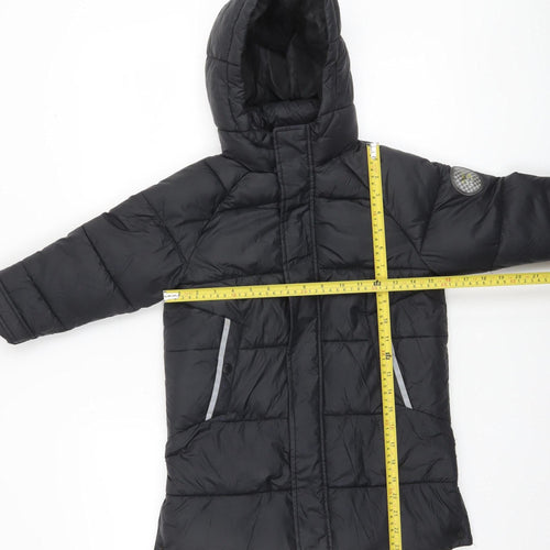 ZARA Girls Black Long Hooded Puffer Coat 6 Years Winter Quilted Jacket