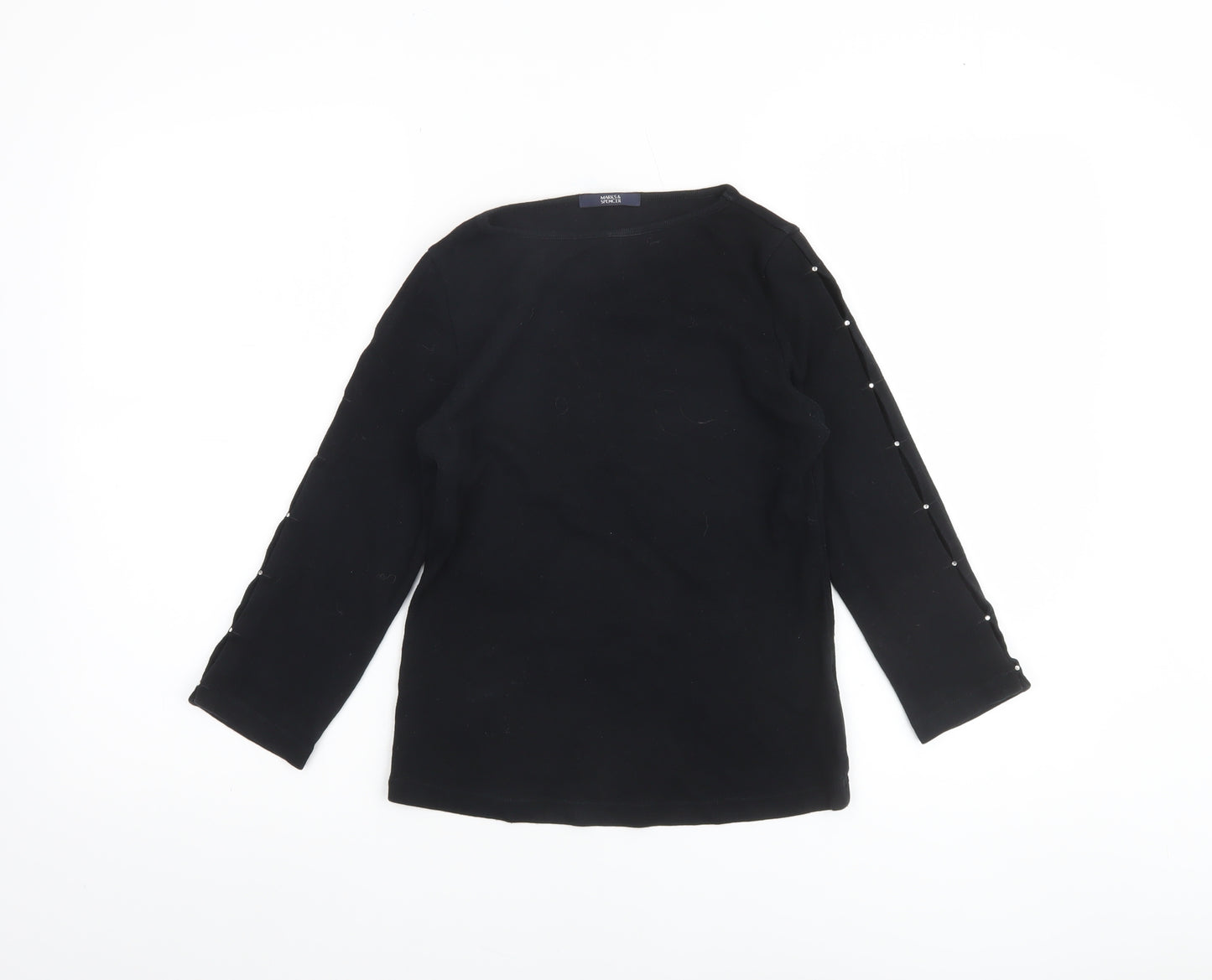 Marks and Spencer Women Black Size 10 Boat Neck Long Sleeve Top