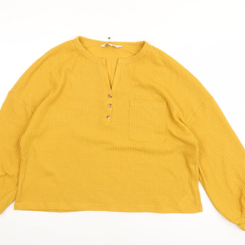 Apricot Women Yellow Button Henley Relaxed Knit Blouse Size 14