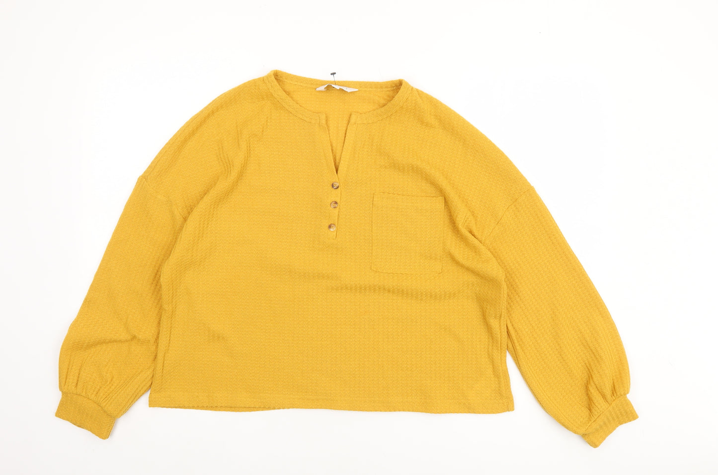 Apricot Women Yellow Button Henley Relaxed Knit Blouse Size 14