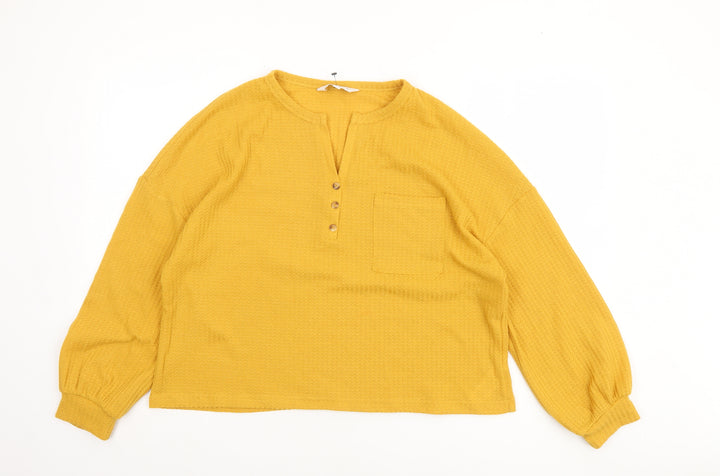 Apricot Women Yellow Button Henley Relaxed Knit Blouse Size 14