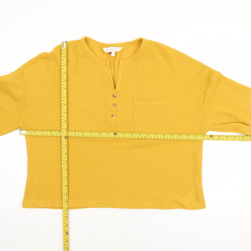 Apricot Women Yellow Button Henley Relaxed Knit Blouse Size 14