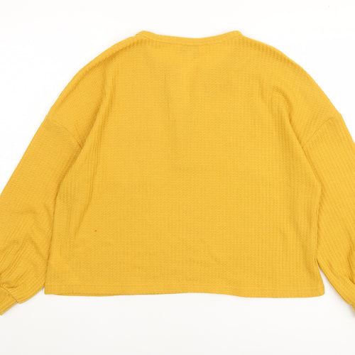 Apricot Women Yellow Button Henley Relaxed Knit Blouse Size 14