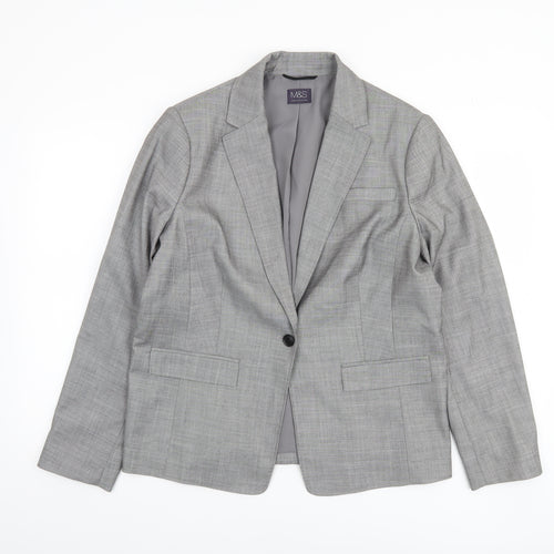 Marks and Spencer Women’s Grey Single-Breasted Blazer Size 16 Classic Fit