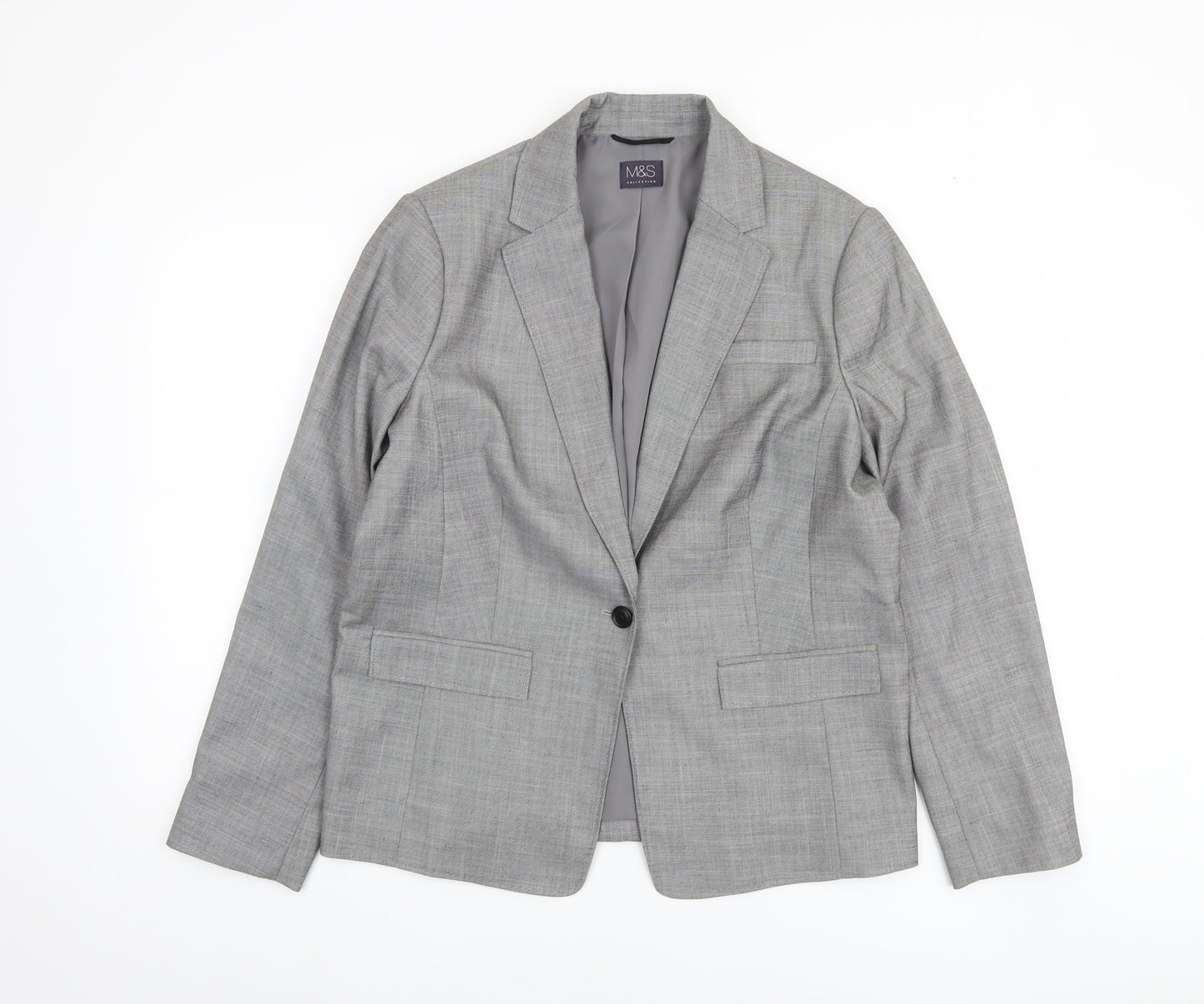 Marks and Spencer Women’s Grey Single-Breasted Blazer Size 16 Classic Fit