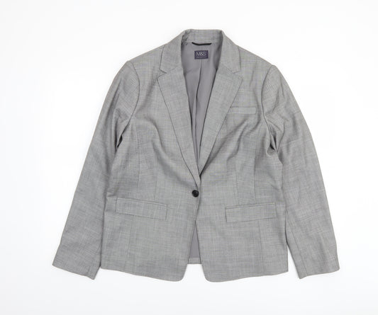 Marks and Spencer Women’s Grey Single-Breasted Blazer Size 16 Classic Fit