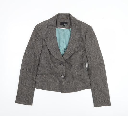 Next Women Grey Check Two-Button Blazer Jacket Size 10R Formal Workwear