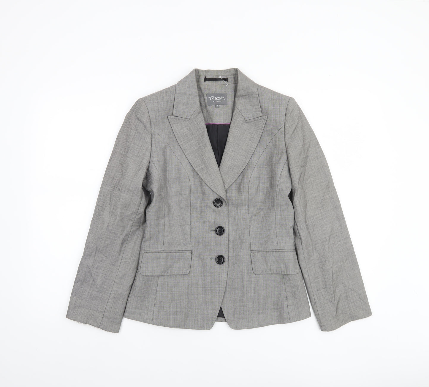 TM Lewin Woman Grey Wool Single-Breasted Blazer Size 8