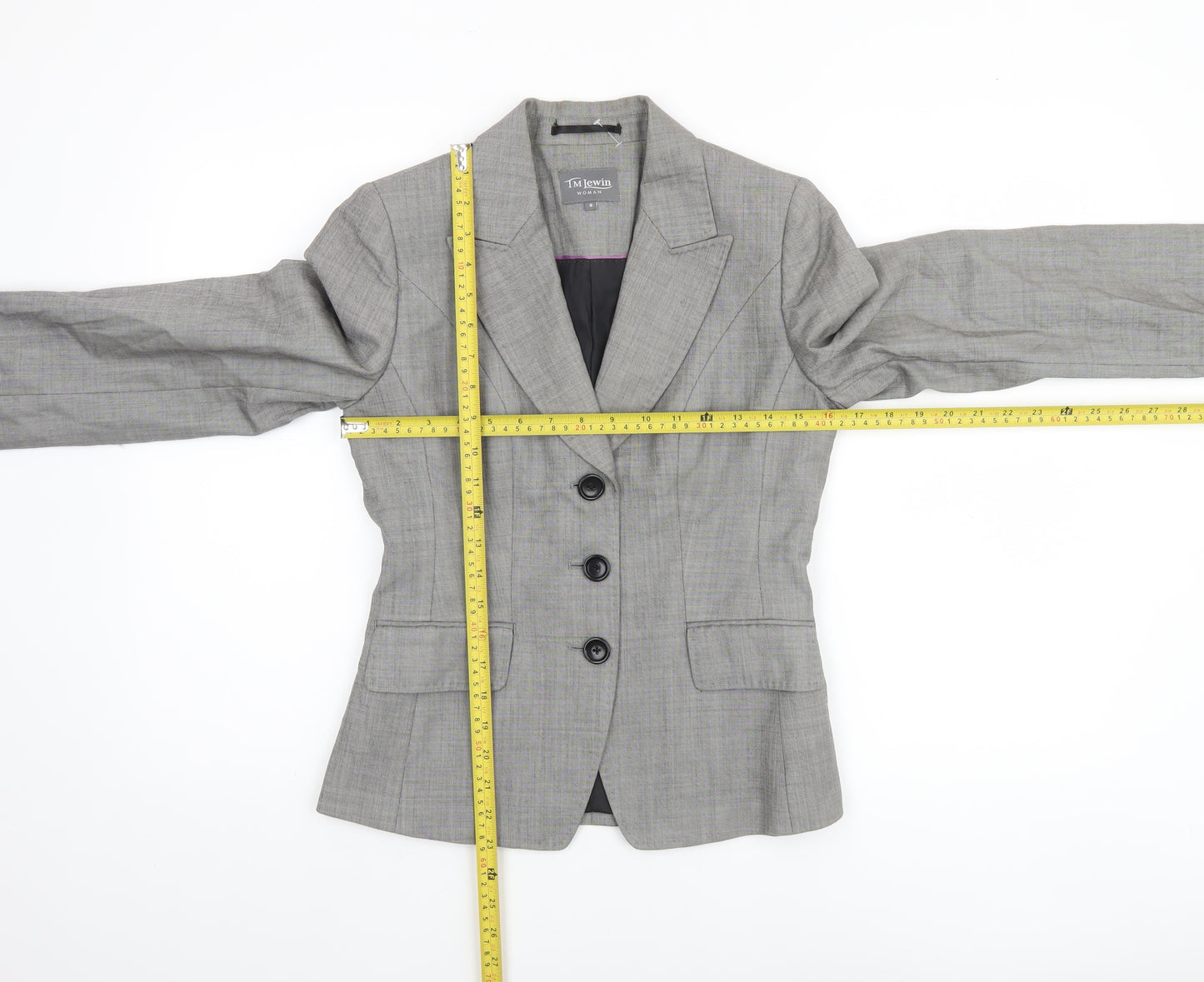TM Lewin Woman Grey Wool Single-Breasted Blazer Size 8