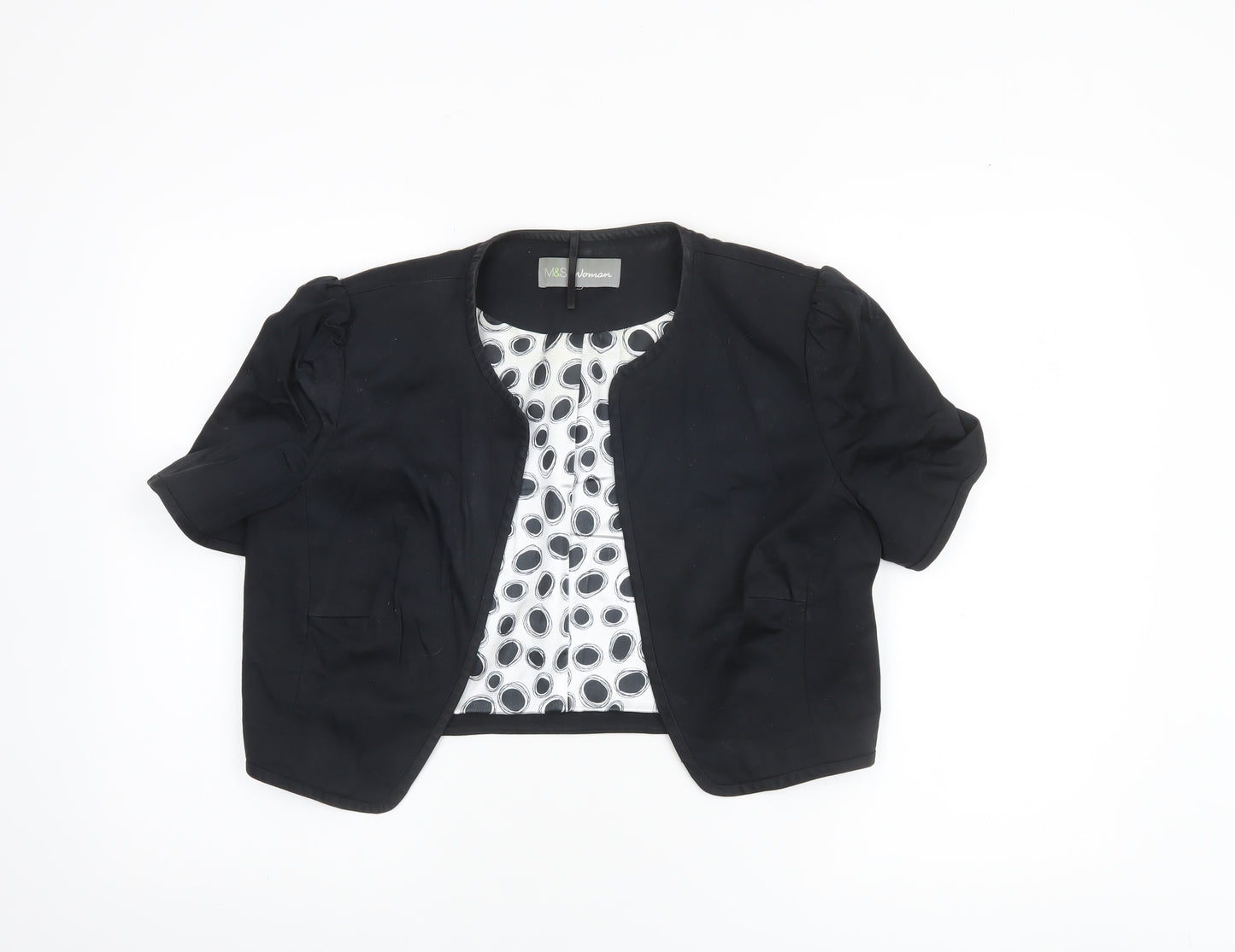Marks and Spencer Women Black Short Sleeve Cropped Suit Jacket UK 14