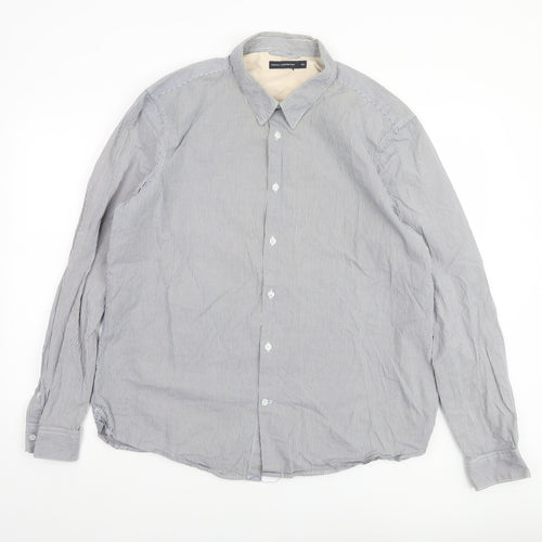 French Connection Men’s Blue Striped 2XL Cotton Long Sleeve Dress Shirt