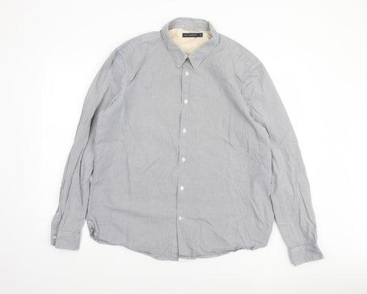 French Connection Men’s Blue Striped 2XL Cotton Long Sleeve Dress Shirt