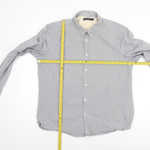 French Connection Men’s Blue Striped 2XL Cotton Long Sleeve Dress Shirt