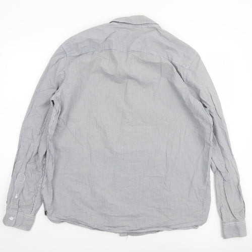 French Connection Men’s Blue Striped 2XL Cotton Long Sleeve Dress Shirt