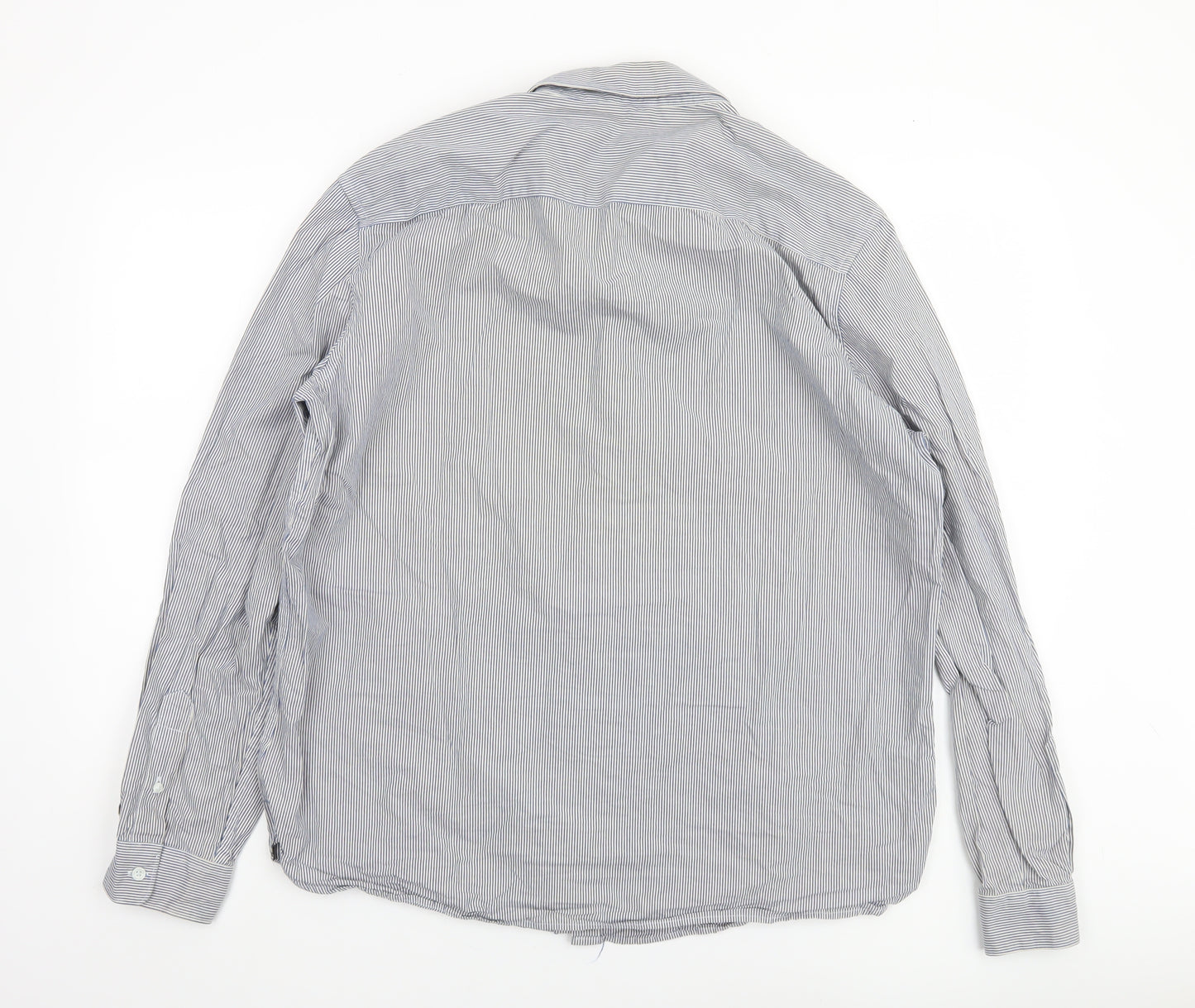 French Connection Men’s Blue Striped 2XL Cotton Long Sleeve Dress Shirt