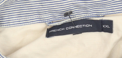 French Connection Men’s Blue Striped 2XL Cotton Long Sleeve Dress Shirt