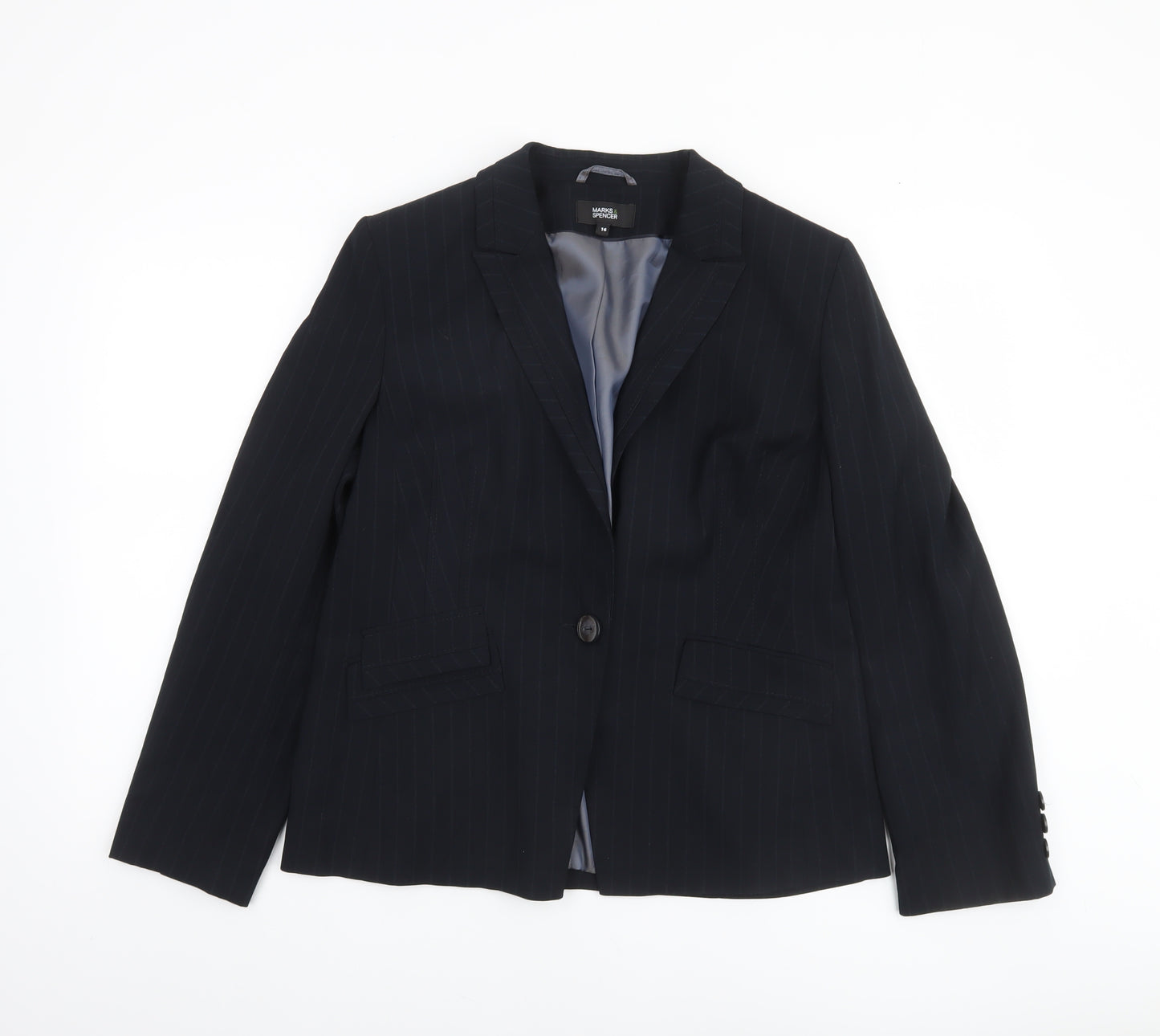 Marks and Spencer Women Black Pinstripe Suit Jacket Size 16 Classic