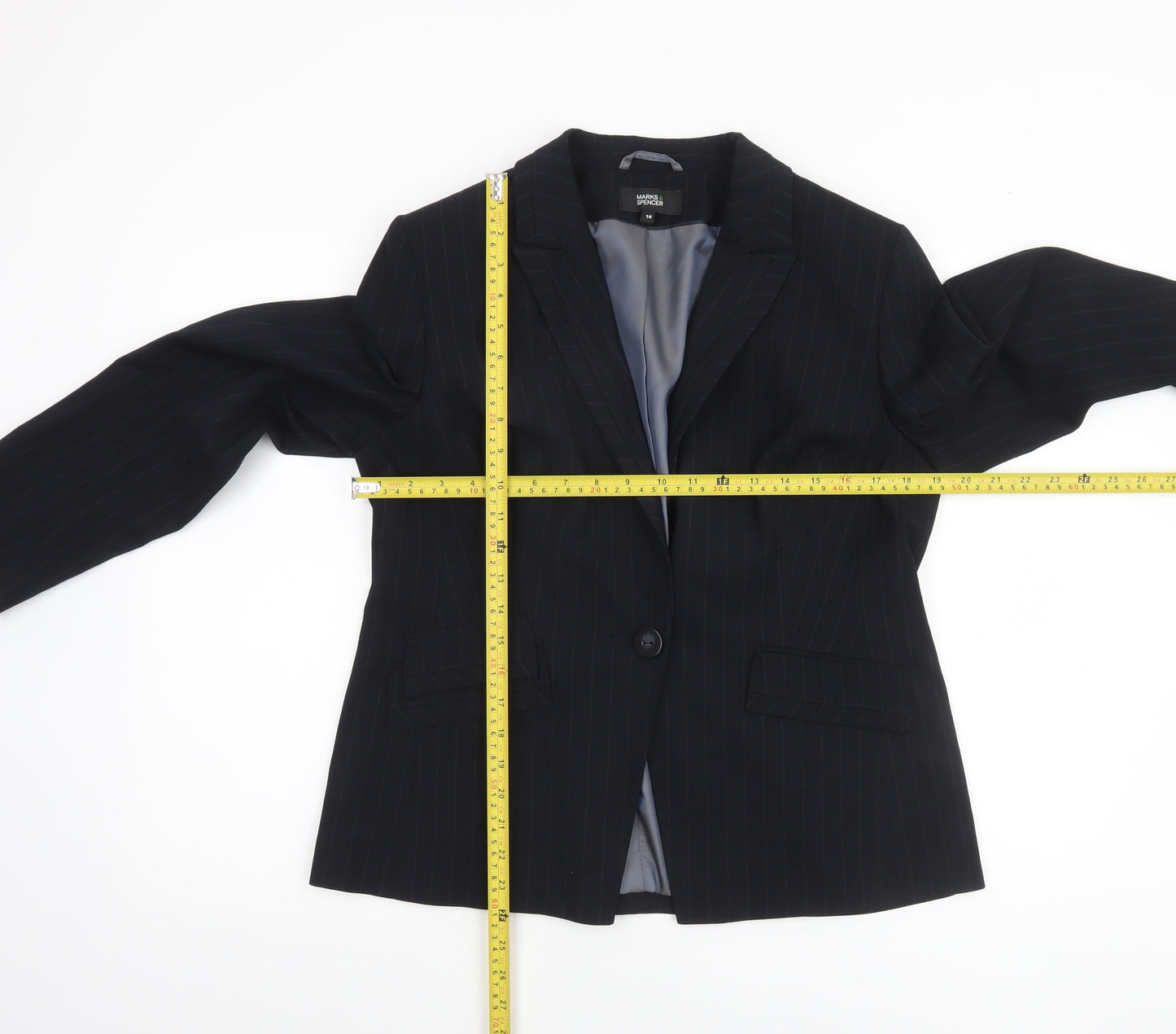 Marks and Spencer Women Black Pinstripe Suit Jacket Size 16 Classic