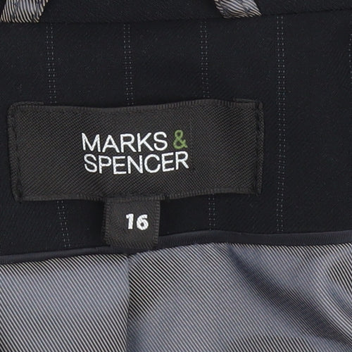 Marks and Spencer Women Black Pinstripe Suit Jacket Size 16 Classic